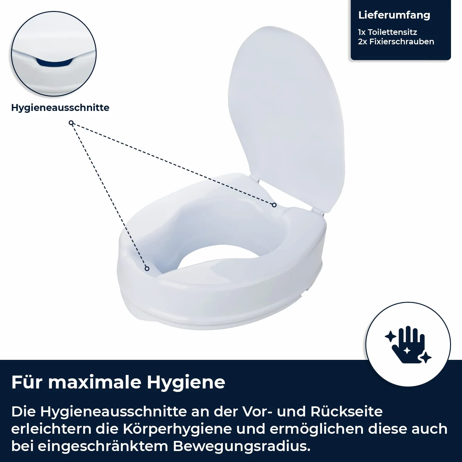 flexilife Podwyższenie deski sedesowej z pokrywą dla seniorów – do wyboru 10 cm lub 15 cm – podwyższenie deski sedesowej (15 cm)