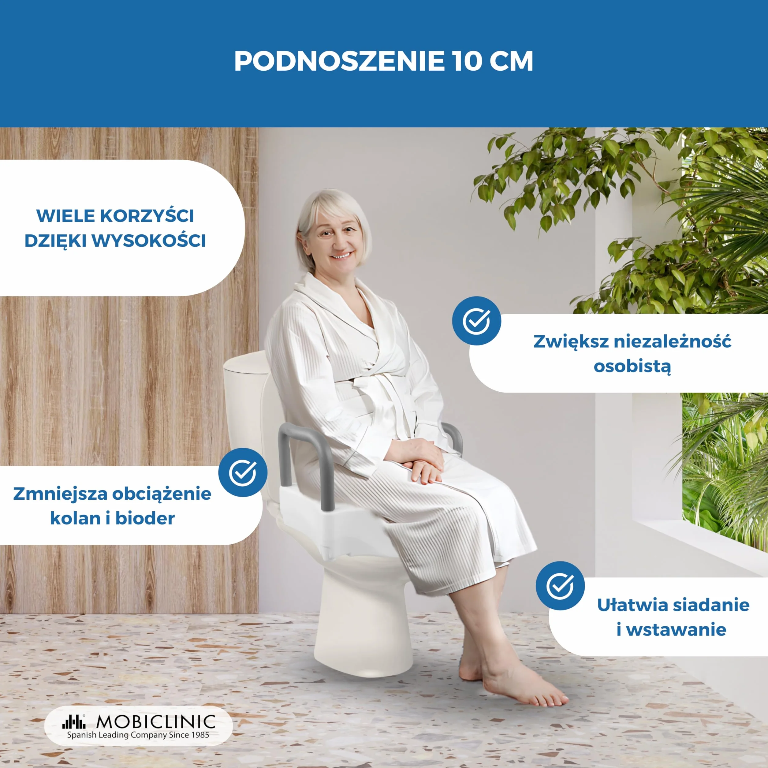 Mobiclinic, Podnośnik do toalety, Cibeles, Deska sedesowa, Hiszpańska marka, Wyściełane podłokietniki, Z uchwytami, Pomoce łazienkowe, Dla seniorów, Niepełnosprawnych, O ograniczonej sprawności ruchowej, Komfort, 10 cm