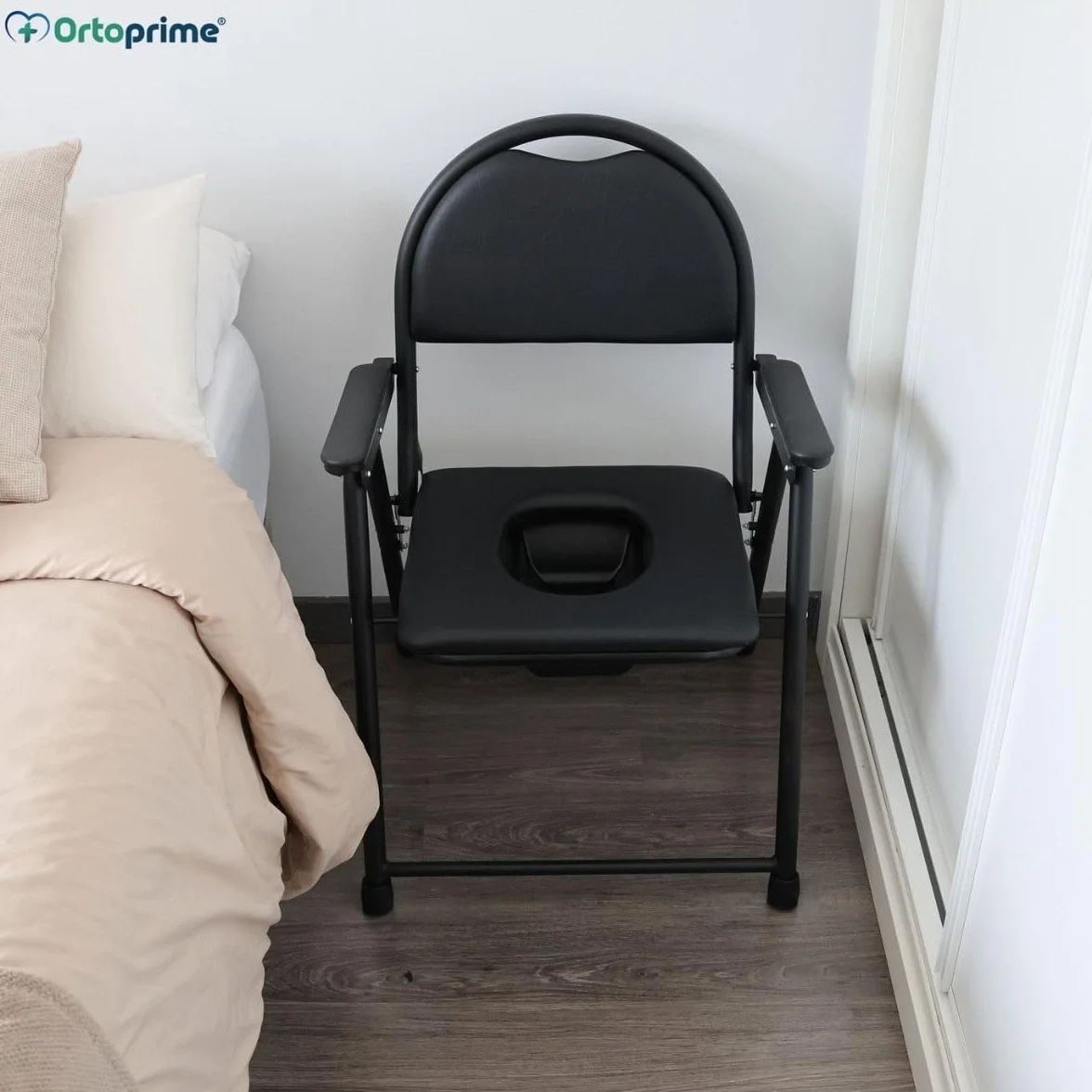 OrtoPrime Krzesło toaletowe dla seniorów składane – krzesło WC z wiadrem – krzesło nocne dla dorosłych – krzesło toaletowe z regulacją wysokości – krzesło toaletowe z Inodoro – krzesło dla seniorów