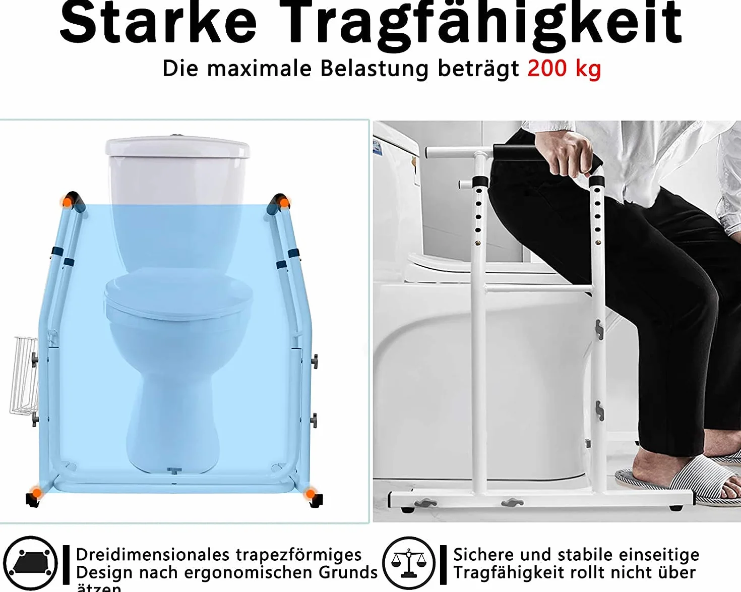 NAIZY Rama WC Securise WC z regulacją wysokości, regulowany pod kątem uchwyt na toaletę z koszem do przechowywania, obciążenie do 200 kg
