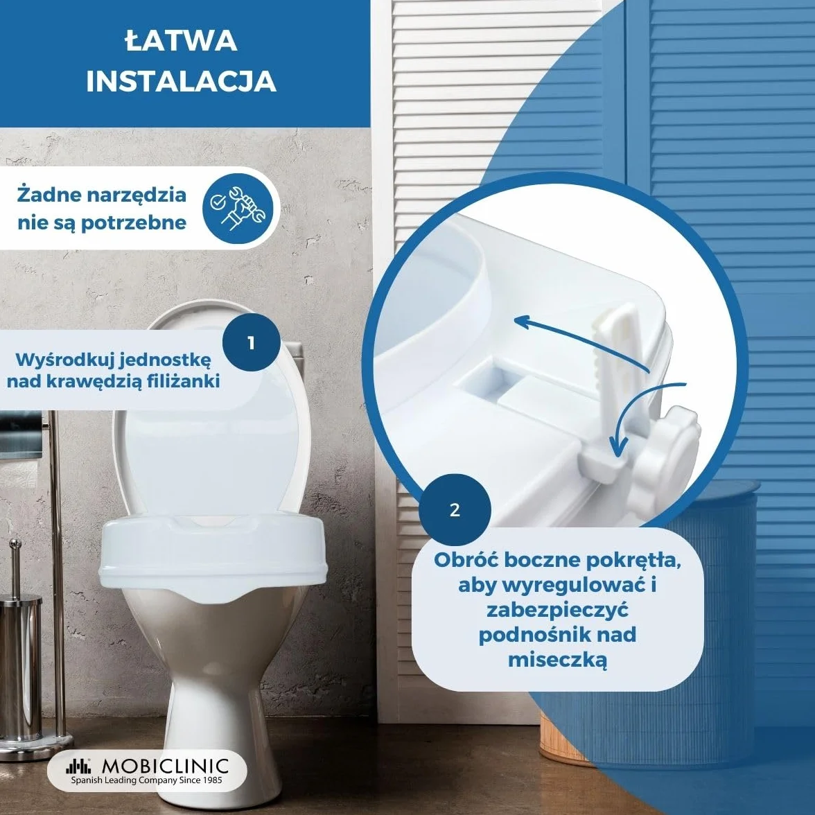 Mobiclinic, podnośnik do toalety, z pokrywą, 10 cm, biały, Titan