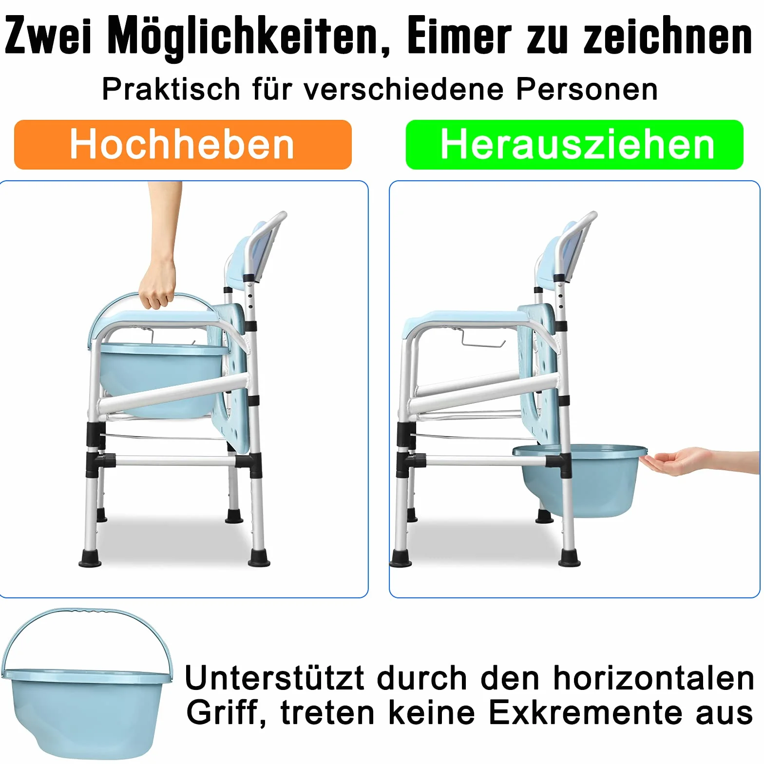 LZQ Regulowany fotel toaletowy dla seniorów, osób starszych i niepełnosprawnych, 200 kg, srebrny, aluminium i PU