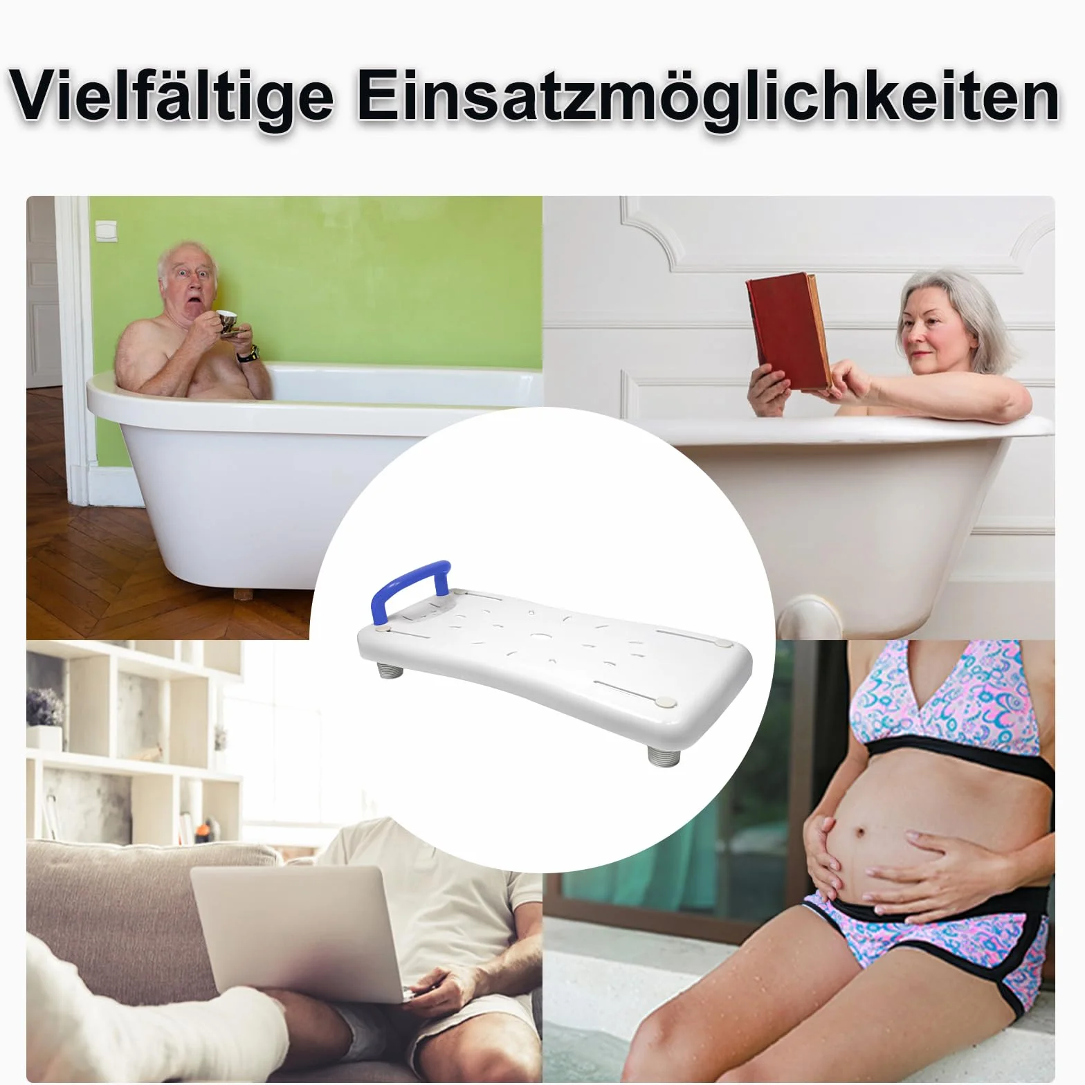 XMTECH Siedzisko do wanny dla seniorów, z ergonomicznie ukształtowanym uchwytem, antypoślizgowa, z tworzywa sztucznego, deska prysznicowa do wanny, z niebieskim uchwytem