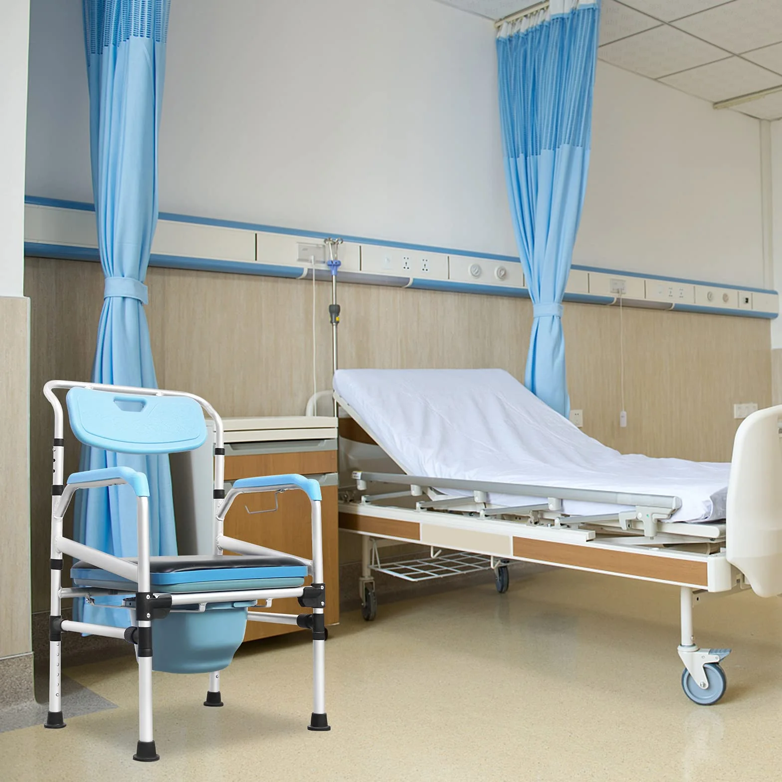 ACXIN Krzesło toaletowe z regulacją wysokości, antypoślizgowe krzesło toaletowe, stolik nocny, dodatkowe krzesło prysznicowe z podłokietnikami i toaletą, wysokiej jakości krzesło łazienkowe